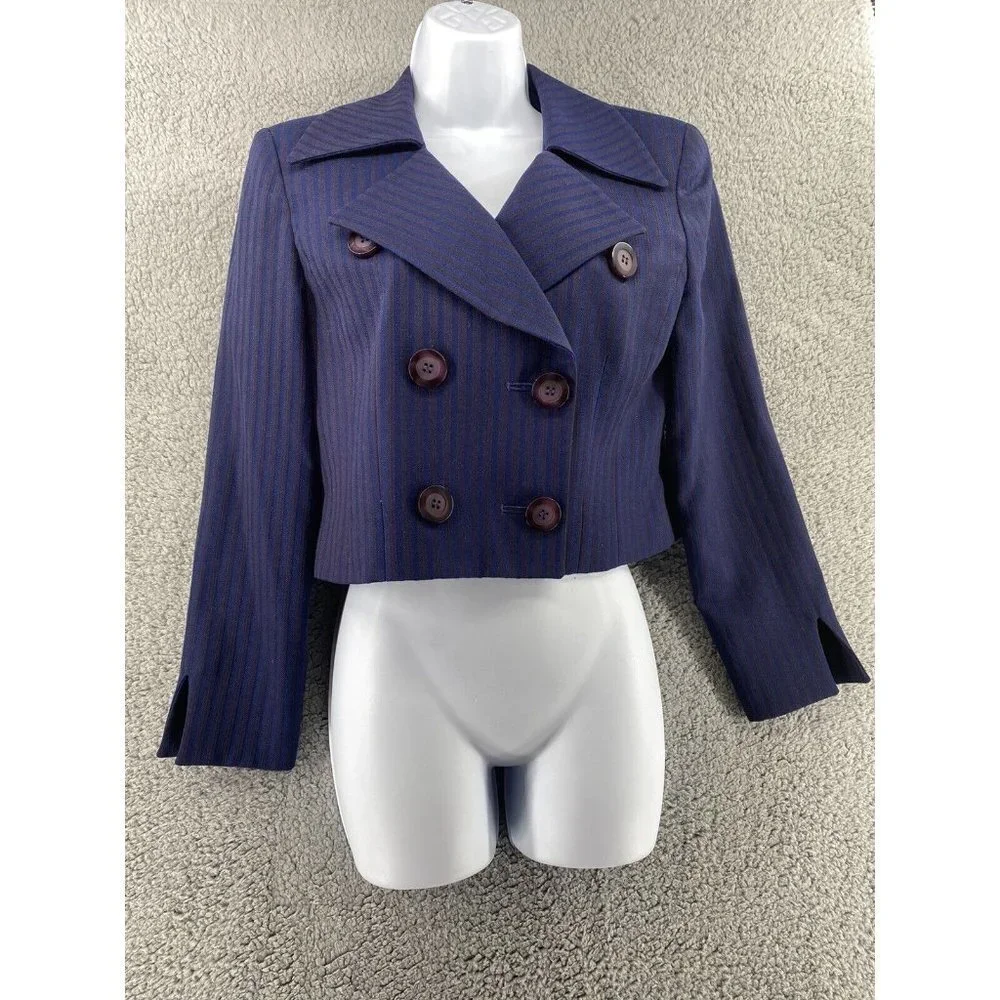 Christian Dior Woman’s Vintage Blue Pinstripe Double Breasted Wool‎ Blazer SZ 8P